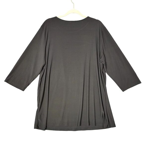 COCOMO Black Rhinestone Peekaboo Cutaway 3/4 Sleeve Top SIZE 2X - Picture 2 of 11